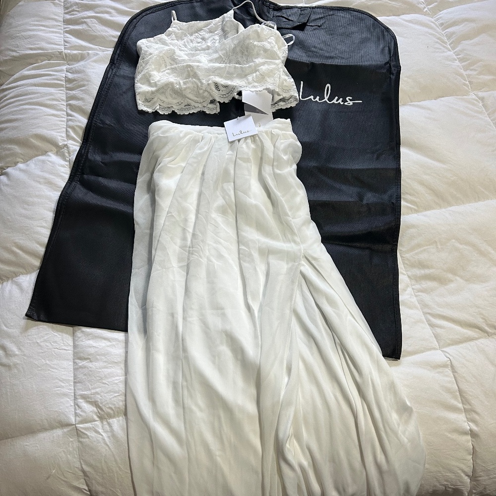 Midnight Memories White Lace Two-Piece Maxi Dress